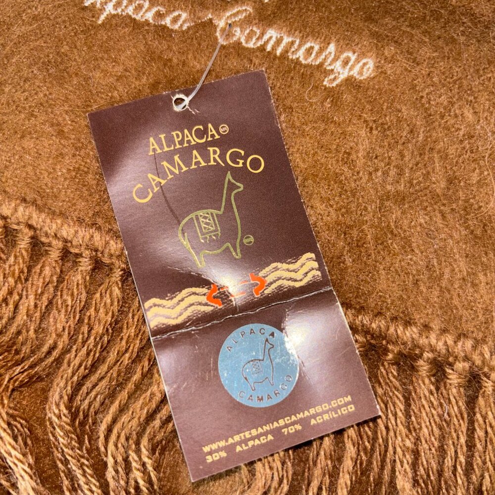 Alpaca Camargo Scarf Brown Soft Brushed Finish Fringed Edge Unisex Peru NWT - Picture 2 of 9